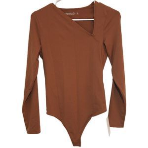 Womens Abercrombie & Fitch Soft AF Brown V Neck Long Sleeve Bodysuit Size Small